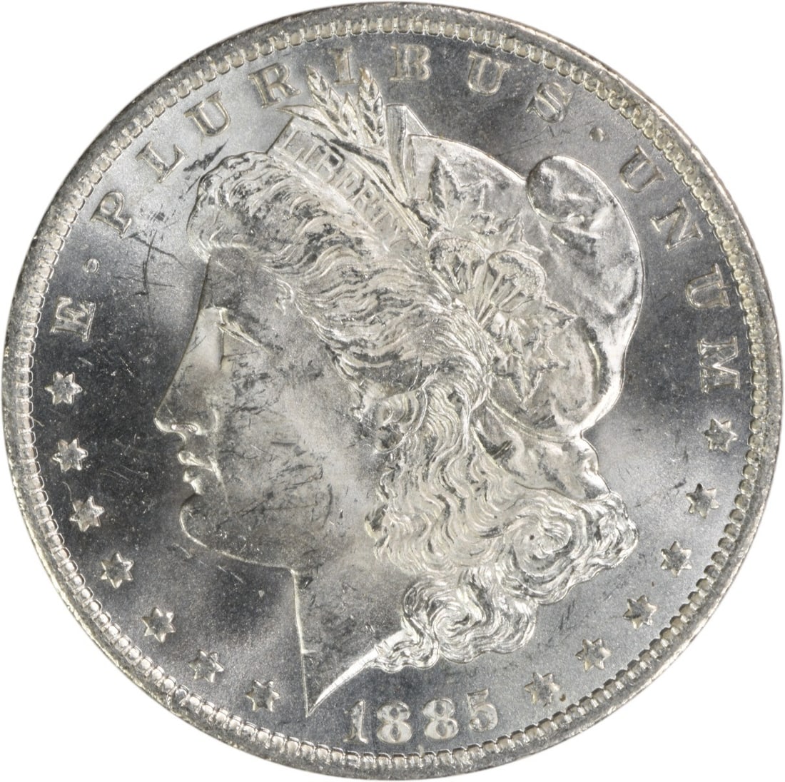 Choice BU 1885-O Silver Morgan Dollar Uncirculated Uncertified Coin: Choice BU 1885-O Silver Morgan Dollar Uncirculated Uncertified Coin This 1885-O Morgan Silver Dollar is a Choice Brilliant Uncirculated (BU) coin from the New Orleans Mint. It is composed of silver an