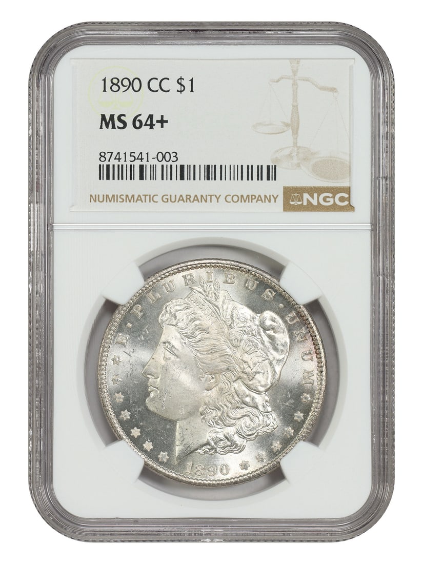 1890 CC $1 Morgan Dollar NGC MS64+ Carson City Mint: 1890 CC $1 Morgan Dollar NGC MS64+ Carson City Mint This 1890-CC Morgan Dollar is an uncirculated Carson City Mint issue certified by NGC and graded MS64+. It is described as a better CC-mint issue an