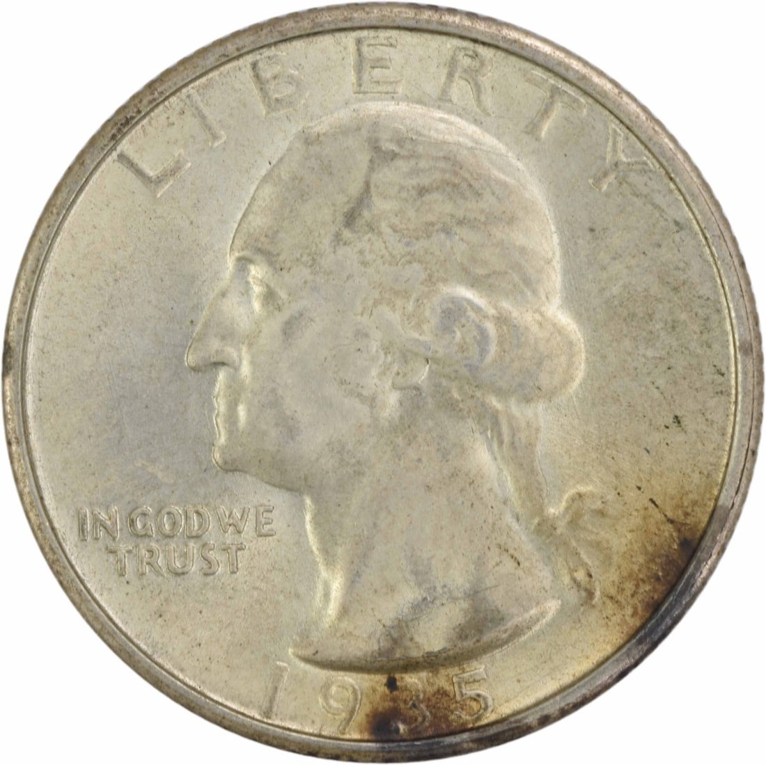 1935-S Washington 25C Silver Quarter BU Uncertified: 1935-S Washington 25C Silver Quarter BU Uncertified This is a 1935 Washington Quarter composed of silver, featuring the 'S' mint location. The coin is in brilliant uncirculated (BU) condition and rema