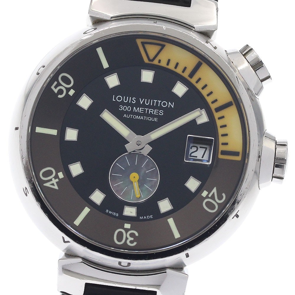 Louis Vuitton Q1031 Tambour Automatic Date Mens Wristwatch: Louis Vuitton Q1031 Tambour Automatic Date Mens Wristwatch Pre-owned Louis Vuitton Tambour Diving Date automatic wristwatch for men. This Swiss-made watch is model Q1031. Specifications Brand: Louis V