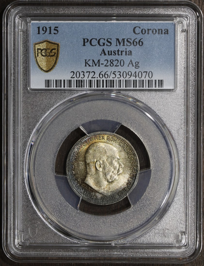 PCGS MS66 Austria Franz Joseph 1 Corona Silver Coin 1915 (1 of 2)