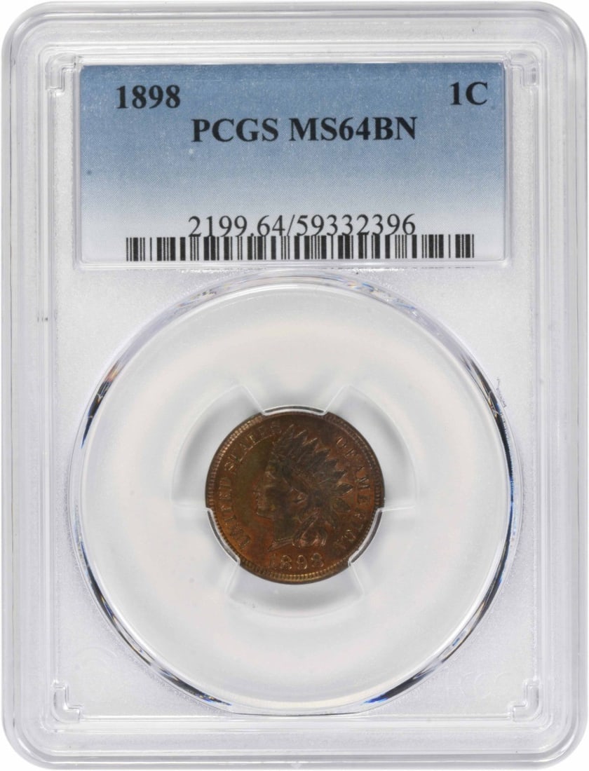 PCGS MS64BN 1898 Indian Head Small Cent Copper: PCGS MS64BN 1898 Indian Head Small Cent Copper 1898 Indian Head cent certified by PCGS and graded MS64BN. This uncirculated, pre-owned coin is composed of copper and has no mint mark. It is a United S