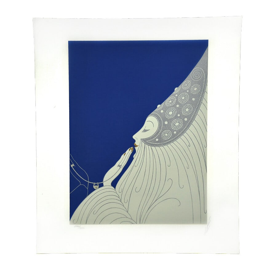 Erte Bride Signed Limited Edition Art Deco Serigraph: Erte Bride Signed Limited Edition Art Deco Serigraph This limited edition serigraph titled "Bride" by Erte showcases the artist's iconic Art Deco style, featuring a highly stylized depiction of a brid