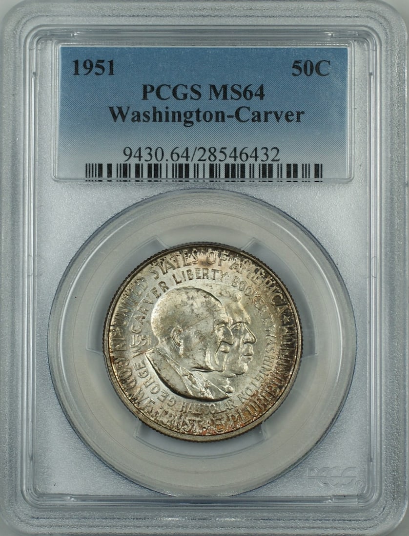 PCGS MS64 1951 Washington Carver silver half dollar toned (1 of 1)
