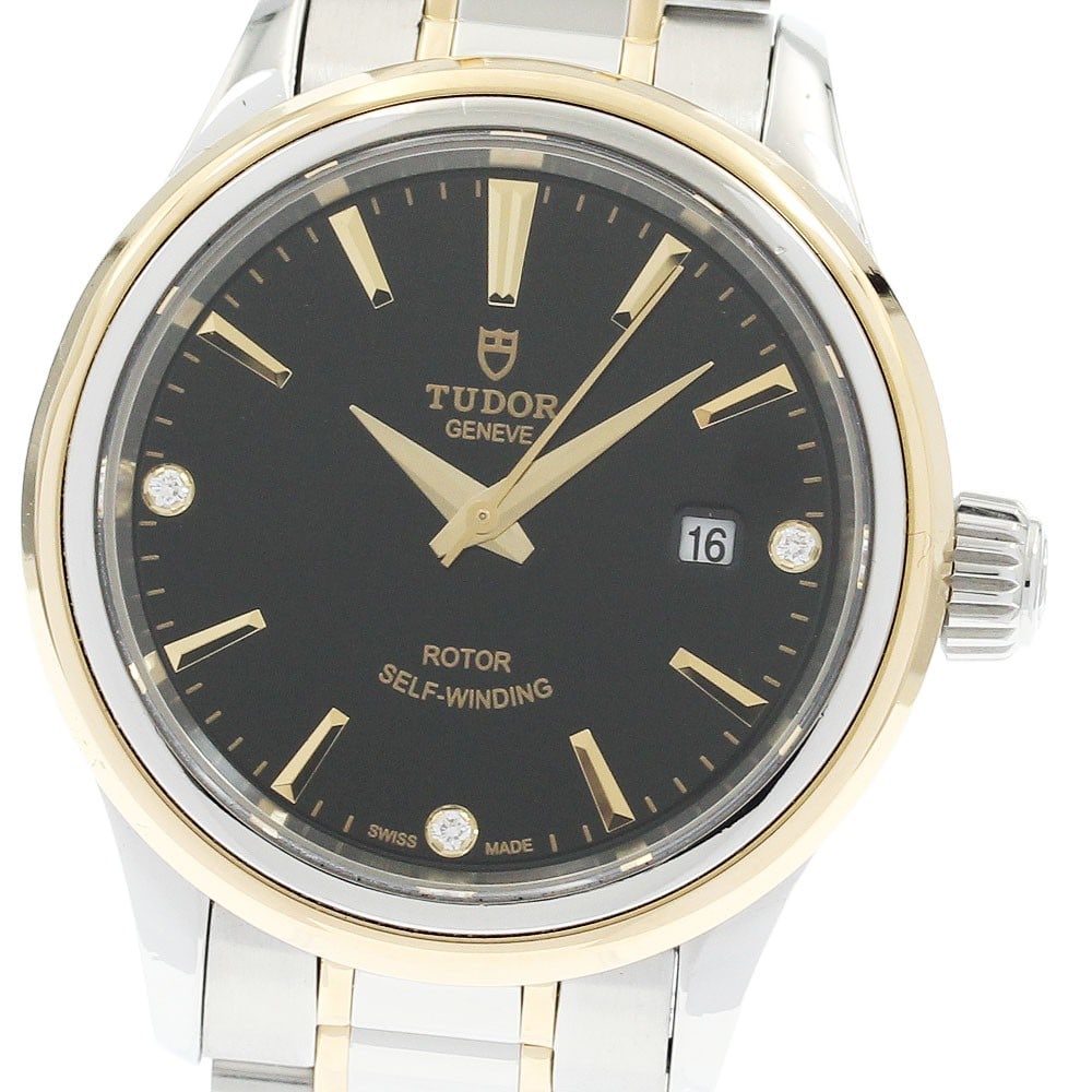 TUDOR 12103 automatic womens wristwatch with 3P diamond date style: TUDOR 12103 automatic womens wristwatch with 3P diamond date style TUDOR 12103 Style Date 3P Diamond Automatic women's wristwatch in pre-owned condition. The watch is identified as Swiss-made and feat