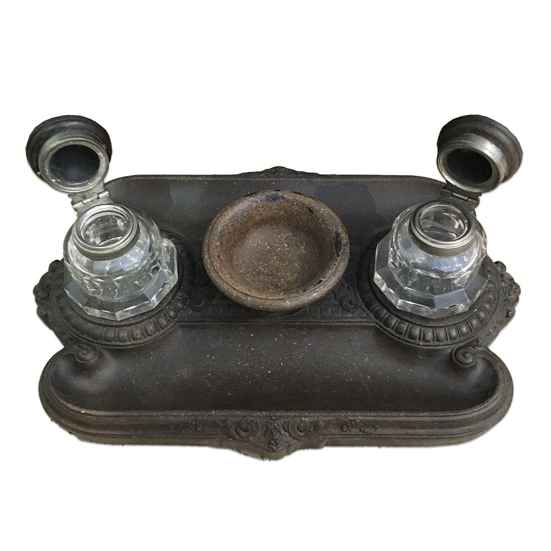 Early 20th Century Desk Set with Two Glass Inkwells (1 of 5)