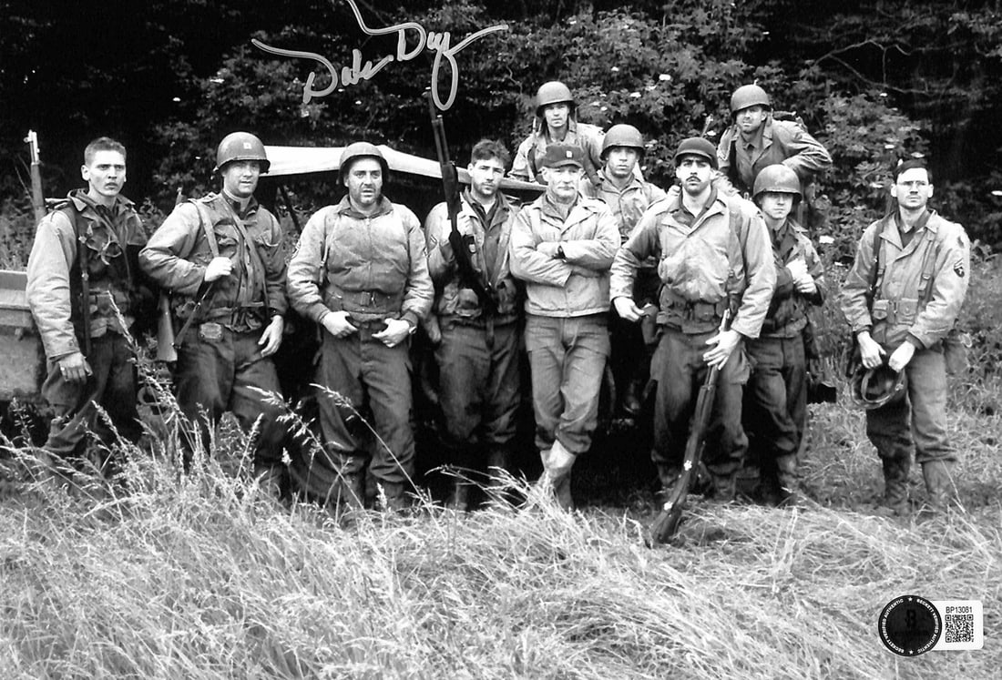 Dale Dye Signed Band of Brothers 8x10 Photo Beckett Certified: Dale Dye Signed Band of Brothers 8x10 Photo Beckett Certified This is an autographed 8x10 photograph signed in silver permanent marker by actor Dale Dye, known for his role as "Robert Sink" in the acc