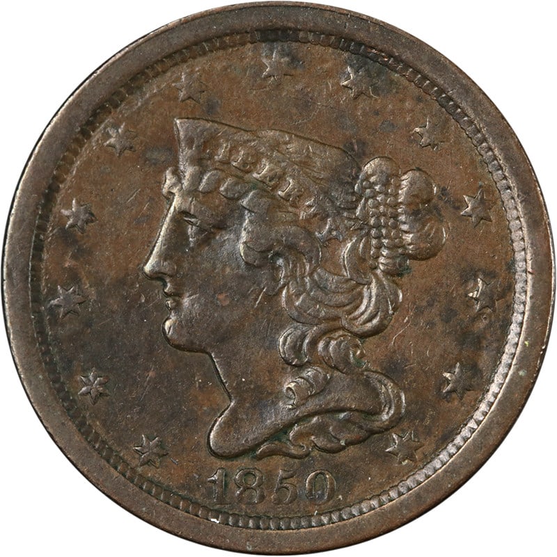 1850 Copper Half Cent Braided Hair C-1 R.2 Nice Strike (1 of 2)