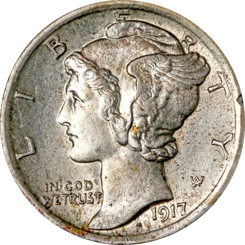 1917-P Mercury Dime Split Bands 90% Silver Coin: 1917-P Mercury Dime Split Bands 90% Silver Coin This 1917-P Mercury Dime features the iconic design known for its split bands on the reverse side. Made of 90% silver, this coin is a remarkable piece o