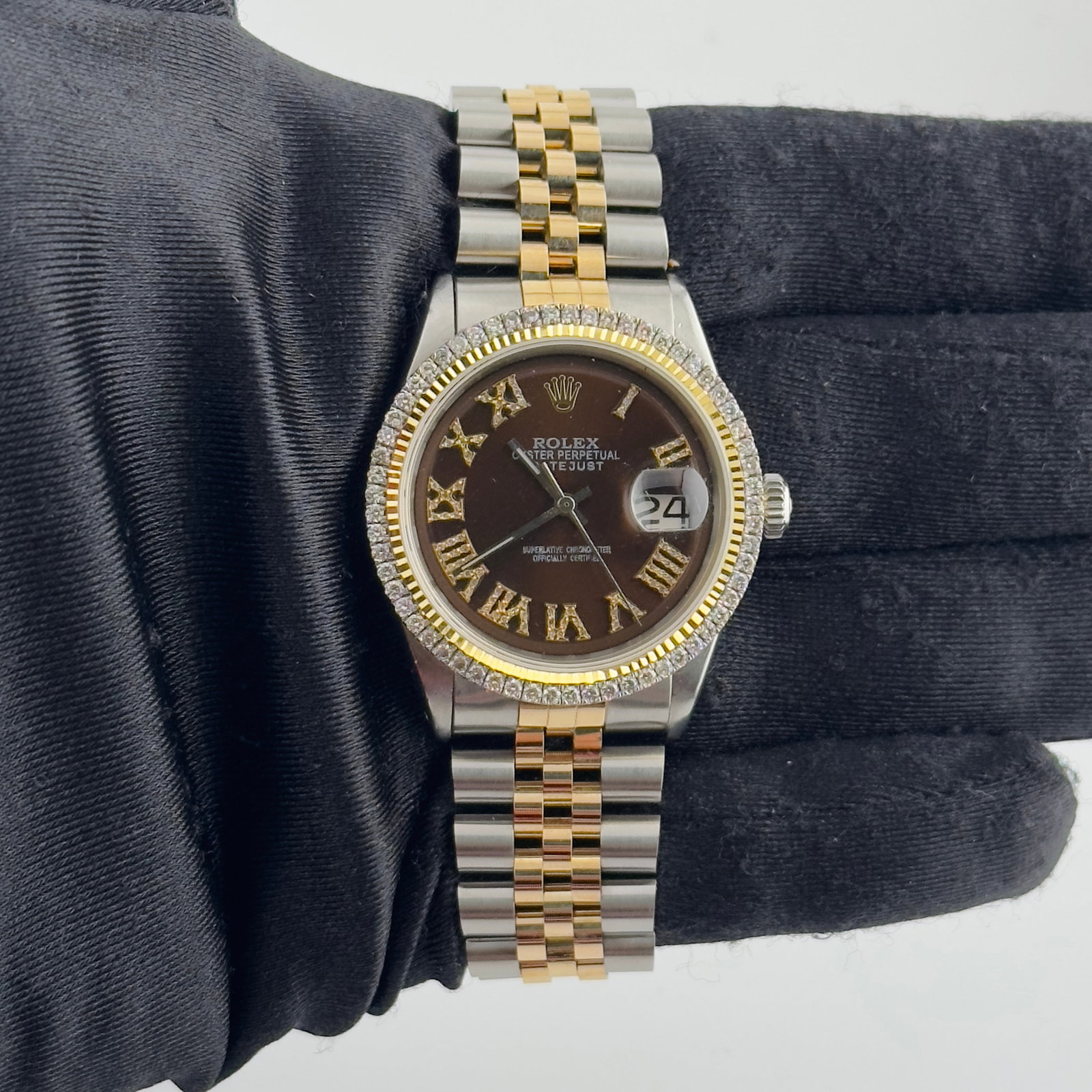 Rolex Aftermarket Chocolate Roman Diamond Dial Jubilee Bracelet for Datejust Ref 1601 (1 of 3)