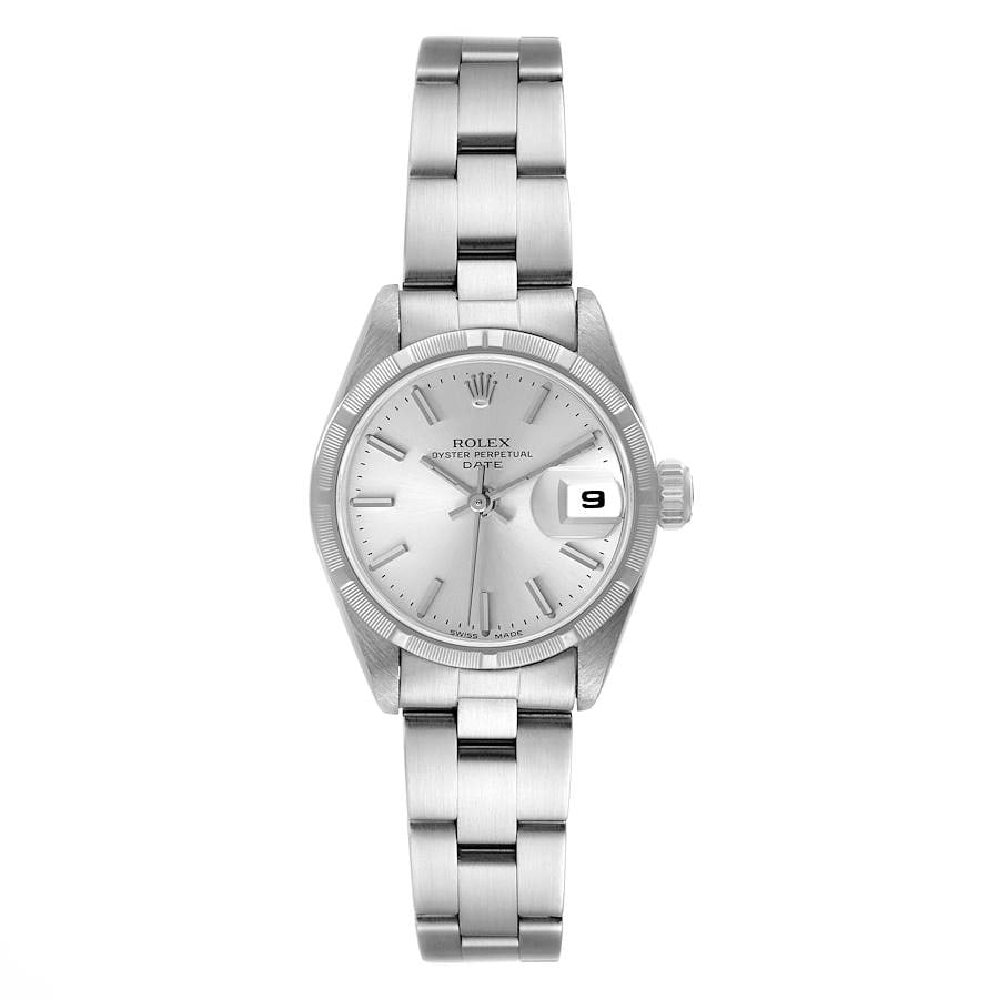 Rolex Ladies Datejust Ref 69190 Silver Dial Oyster Bracelet Watch: Rolex Ladies Datejust Ref 69190 Silver Dial Oyster Bracelet Watch This Rolex Datejust features a silver dial and an Oyster bracelet, designed for ladies. The watch includes an engine-turned bezel and 