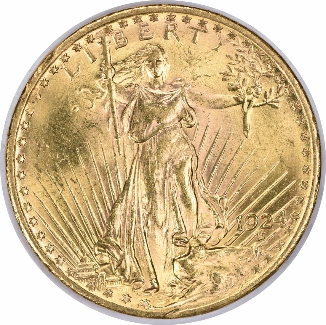 1924 Saint Gaudens $20 Gold Coin Choice BU Uncertified: 1924 Saint Gaudens $20 Gold Coin Choice BU Uncertified 1924 $20 St. Gaudens gold coin in Choice BU condition. The coin is uncertified, uncirculated, and pre-owned, with a pre-1933 United States origin