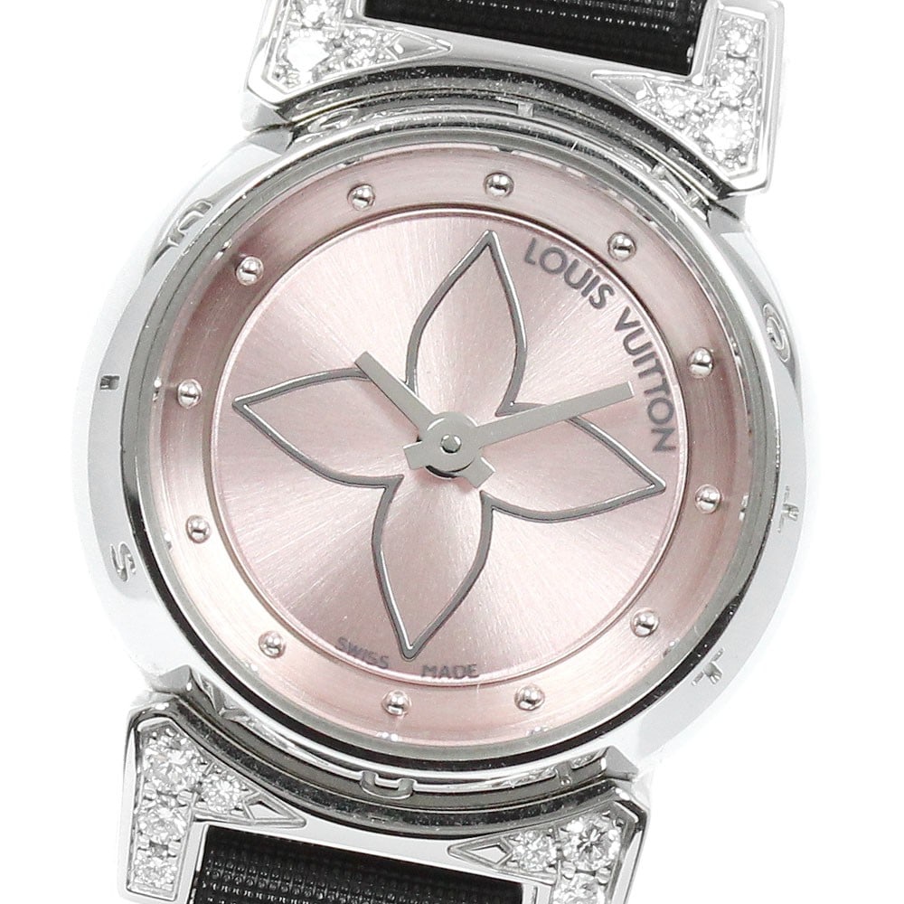 Louis Vuitton Tambour Bijou Diamond Quartz Women's Wristwatch: Louis Vuitton Tambour Bijou Diamond Quartz Women's Wristwatch This Louis Vuitton Q151P Tambour Bijou Lug Diamond Quartz wristwatch is designed for women and features a Swiss origin. The watch is pre-o