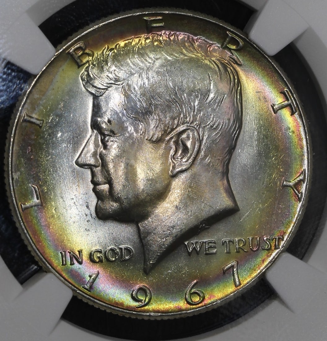 1967 Kennedy Half Dollar 50C MS63 NGC Rainbow Toning (1 of 3)