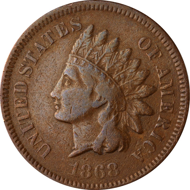 Copper 1868 United States Indian Head Cent Circulated Coin: Copper 1868 United States Indian Head Cent Circulated Coin This is an 1868 Indian Cent from the United States, composed of copper. The coin is circulated and pre-owned, and it is uncertified. Specific