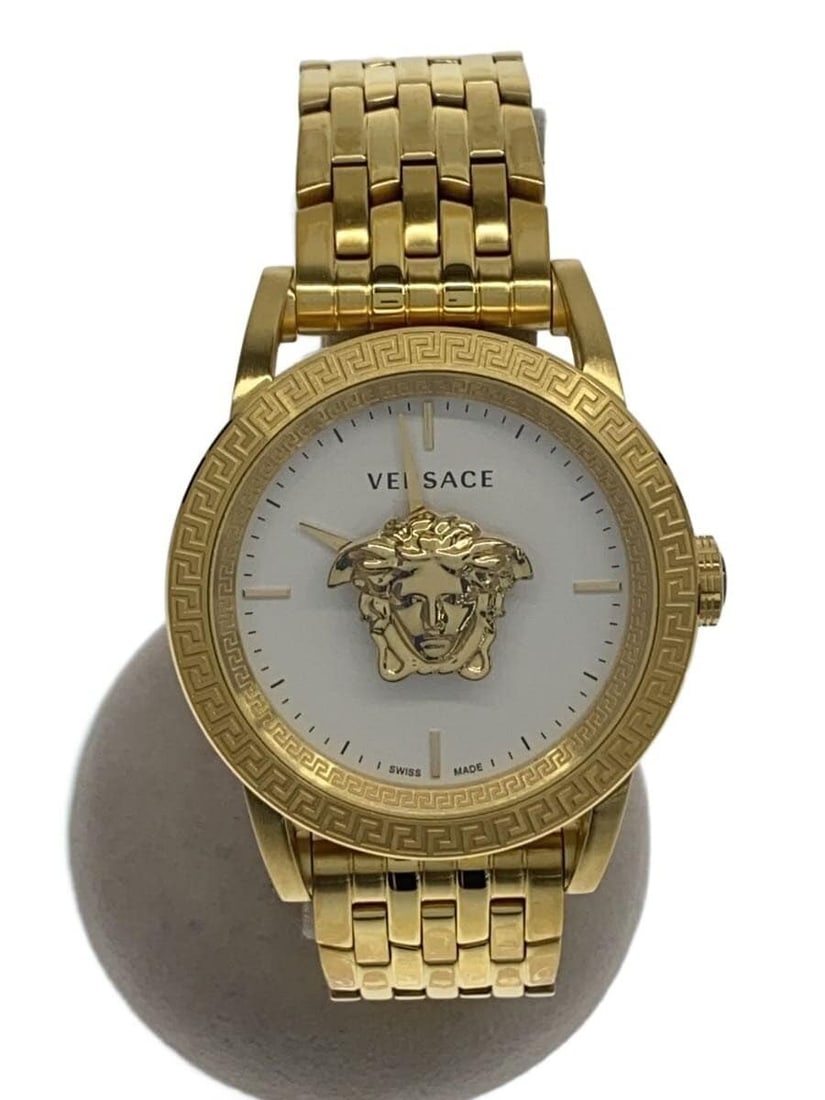 Versace white stainless steel quartz wristwatch Palazzo Empire: Versace white stainless steel quartz wristwatch Palazzo Empire This VERSACE Palazzo Empire Quartz men's wristwatch features a stainless steel case and band with a white dial. The watch is sourced from