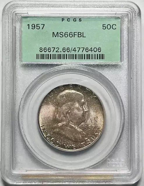 PCGS MS66 FBL 1957 Franklin Half Dollar Old Green Holder (1 of 2)