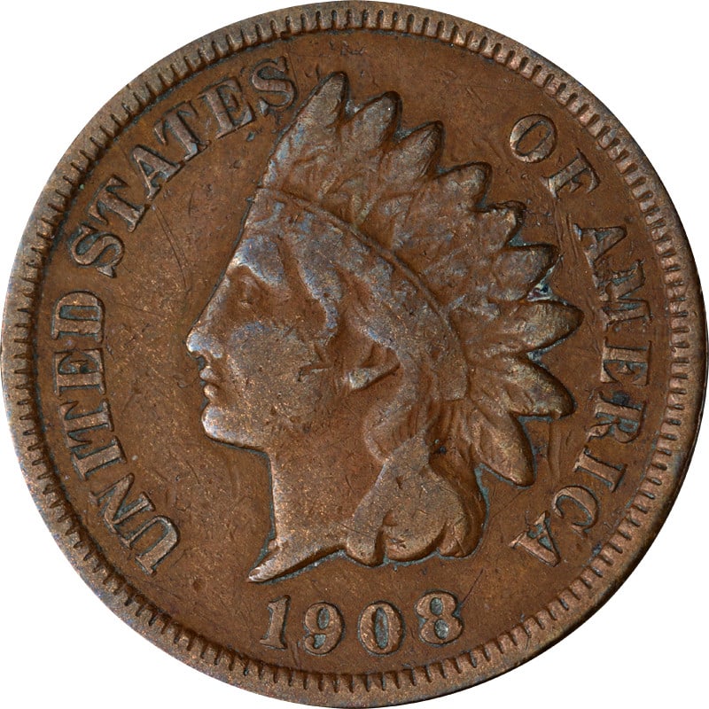 1908 San Francisco Indian Head Copper Cent: 1908 San Francisco Indian Head Copper Cent This is a 1908 Indian Cent from the San Francisco Mint. The coin is composed of copper and is in circulated, pre-owned condition. It is uncertified. Specific