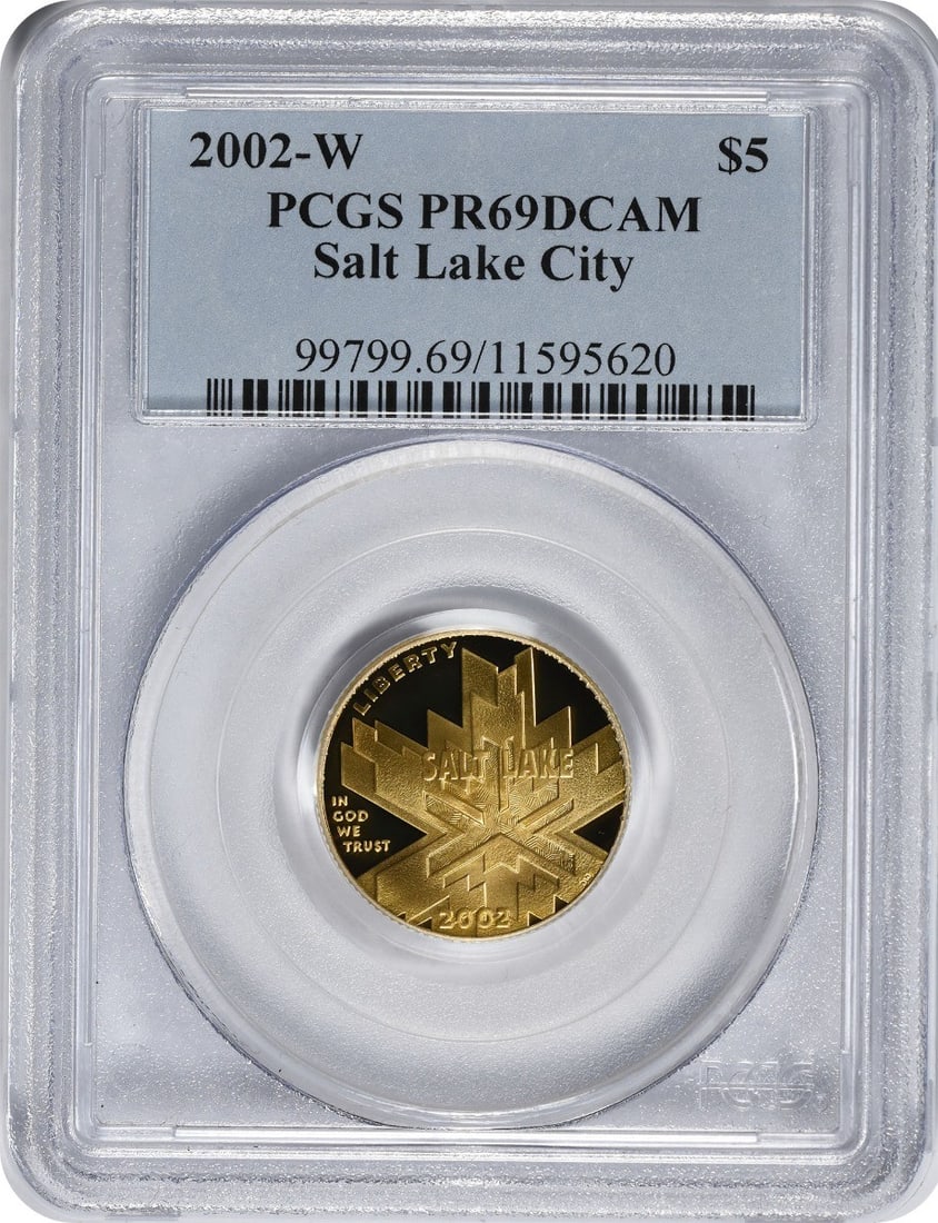 PCGS PR69DCAM 2002-W Salt Lake City Olympics $5 Gold Proof Coin (1 of 2)