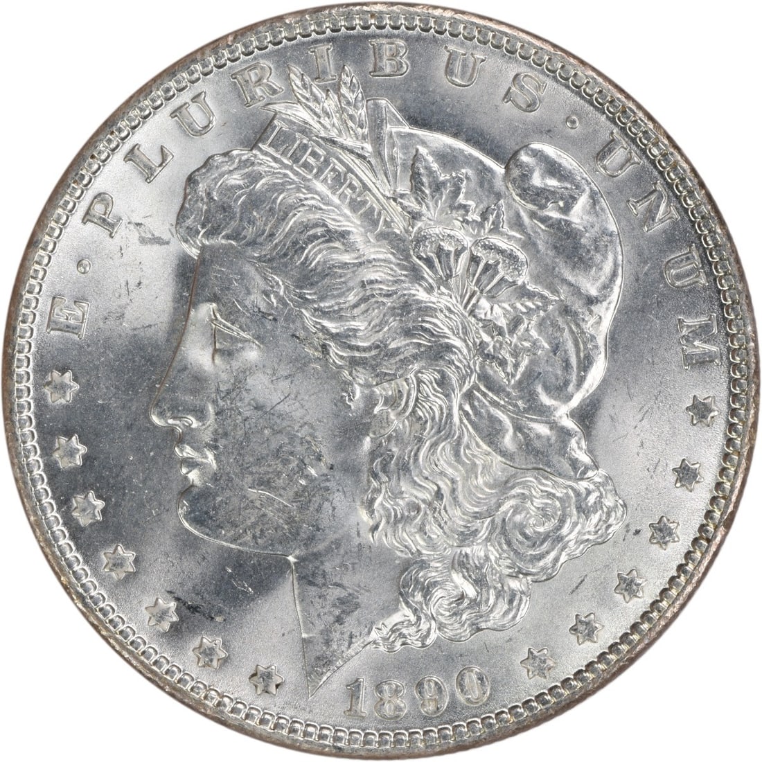 1890 Silver Dollar Morgan Choice BU Uncirculated Uncertified US Coin: 1890 Silver Dollar Morgan Choice BU Uncirculated Uncertified US Coin This 1890 Morgan Silver Dollar is an uncirculated coin, graded as Choice Brilliant Uncirculated (BU). It is composed of silver and 