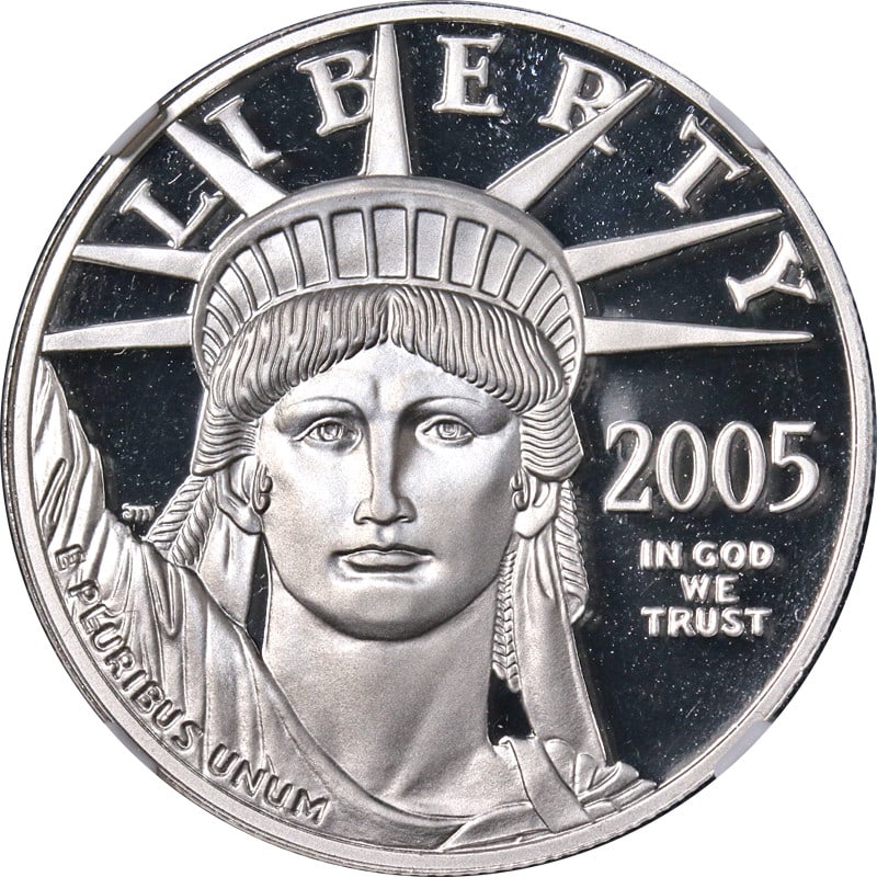 2005-W $100 Platinum Eagle NGC PF70 Ultra Cameo Brown Label Coin: 2005-W $100 Platinum Eagle NGC PF70 Ultra Cameo Brown Label Coin This 2005-W Platinum American Eagle $100 coin is certified by NGC as PF70 Ultra Cameo with the Brown Label. Struck from 0.9995 fine pla