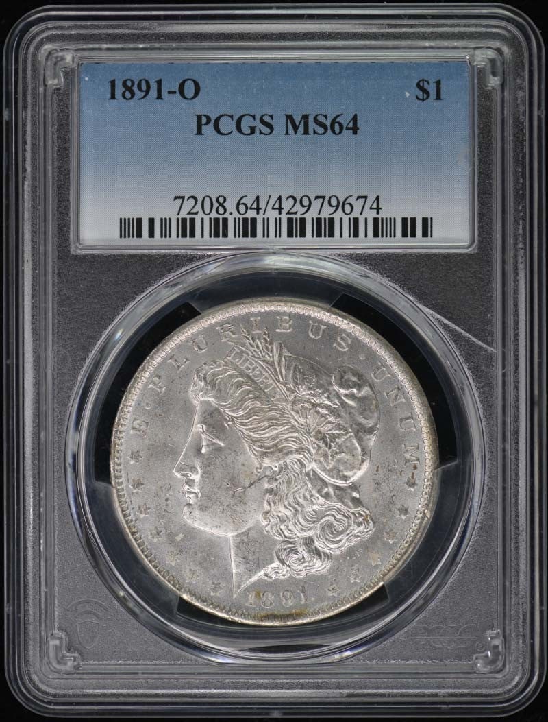 1891-O Morgan Dollar PCGS MS64 Uncirculated New Orleans Mint: 1891-O Morgan Dollar PCGS MS64 Uncirculated New Orleans Mint This 1891-O Morgan Dollar is a stunning piece that showcases the artistry of American coinage. Graded MS64 by PCGS, it remains in uncircula