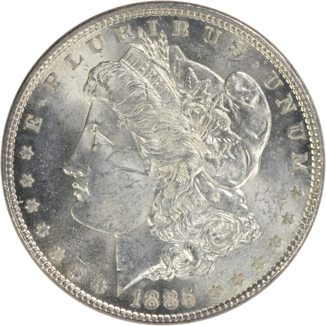 Choice BU 1885 Silver Morgan Dollar Uncertified Philadelphia Mint: Choice BU 1885 Silver Morgan Dollar Uncertified Philadelphia Mint This is an 1885 Morgan Silver Dollar in Choice Brilliant Uncirculated (BU) condition. The coin is uncertified and features no mint mar