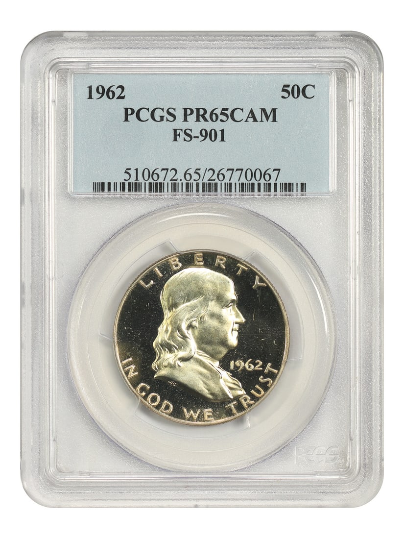 Franklin Half Dollar 1962 50C PCGS PR65CAM FS-901: Franklin Half Dollar 1962 50C PCGS PR65CAM FS-901 1962 Franklin Half Dollar, denomination 50C, graded PCGS PR65CAM. This uncirculated Philadelphia issue is certified by PCGS and listed in pre-owned co