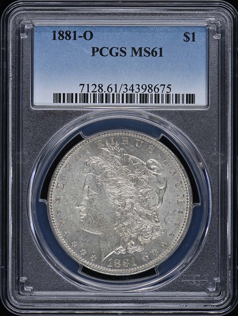 PCGS MS61 1881-O Morgan Silver Dollar: PCGS MS61 1881-O Morgan Silver Dollar This 1881-O Morgan Dollar is graded MS61 by PCGS, indicating an uncirculated coin with minimal marks. Minted in New Orleans in 1881, this classic silver dollar is