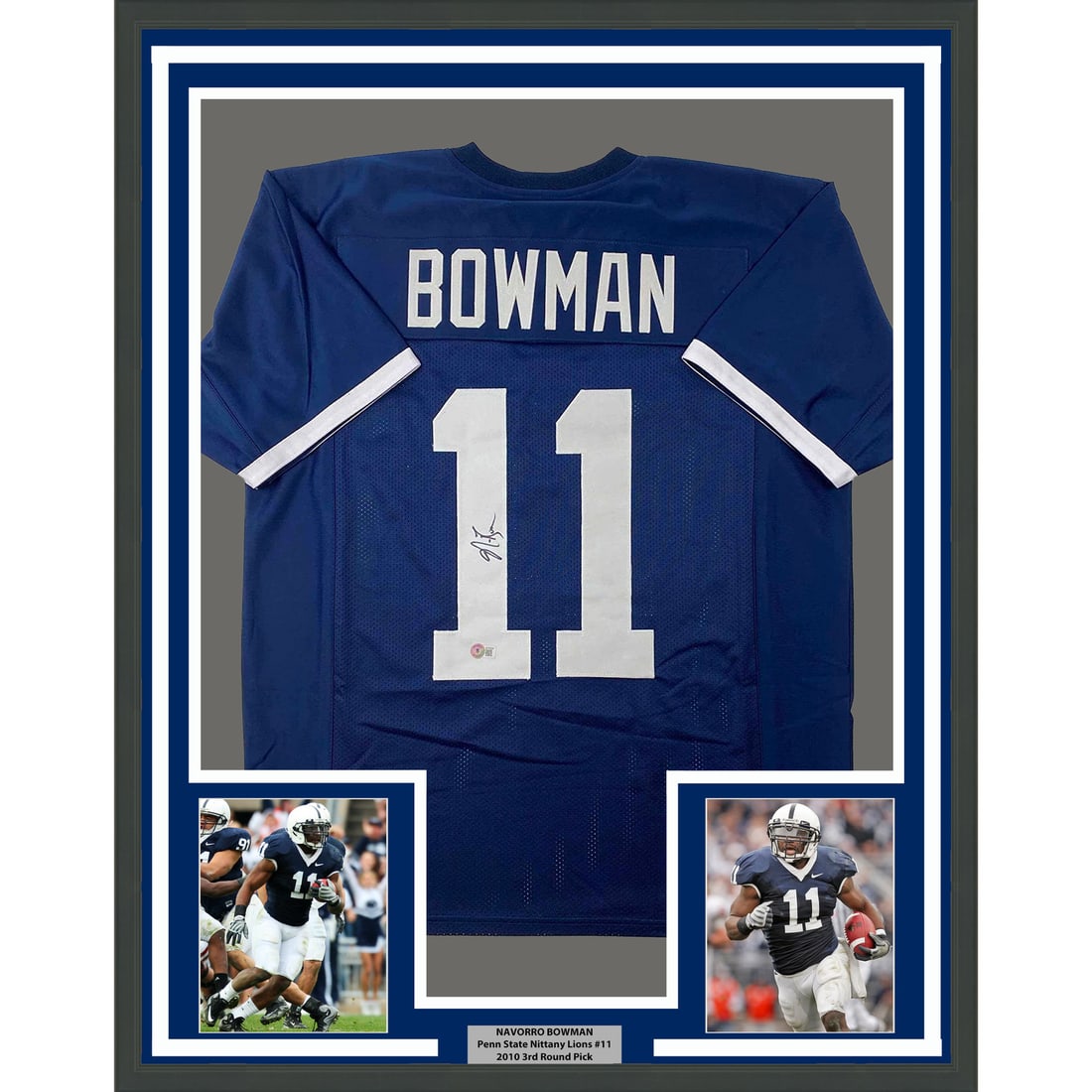 Framed NaVorro Bowman Autographed Jersey Penn State BAS COA: Framed NaVorro Bowman Autographed Jersey Penn State BAS COA Celebrate your love for college football with this professionally framed autographed NaVorro Bowman blue jersey from Penn State. This unique