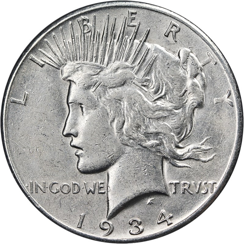 1934 S Silver Peace Dollar AU BU (1 of 2)