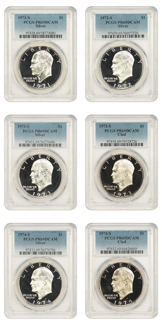 11 PCGS PR69DCAM Eisenhower Dollar Coins 1971-S to 1978-S (1 of 4)