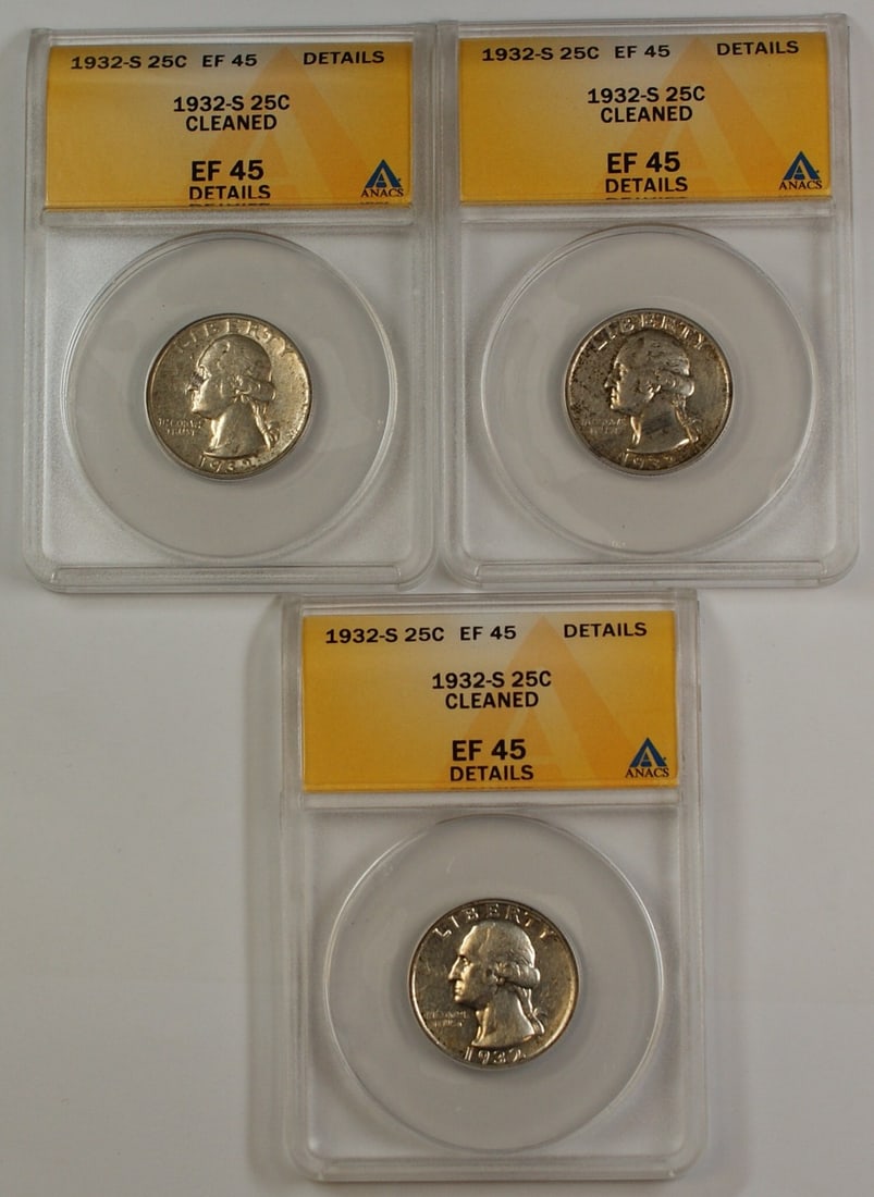 San Francisco Mint 1932-S Washington Silver Quarter ANACS EF-45 Certified: San Francisco Mint 1932-S Washington Silver Quarter ANACS EF-45 Certified This 1932-S Silver Washington quarter features a circulated condition and is graded EF-45 by ANACS. Minted in San Francisco, t