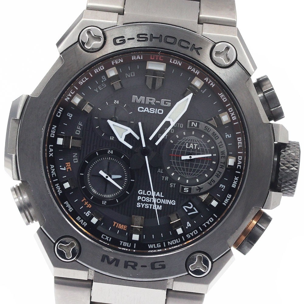 CASIO MR-G MRG-G1000D-1AJR G-SHOCK mens GPS solar radio watch: CASIO MR-G MRG-G1000D-1AJR G-SHOCK mens GPS solar radio watch Casio G-SHOCK MR-G GPS Solar Radio Controlled men's wristwatch, model MRG-G1000D-1AJR. It is a pre-owned watch from Japan. Specifications 