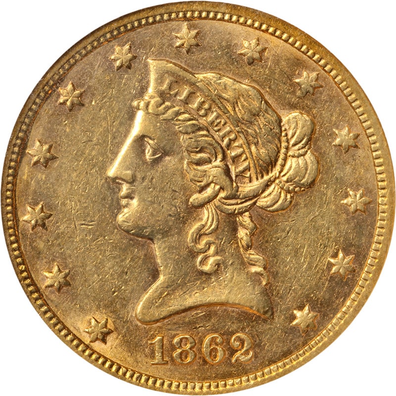 NGC AU55 1862-S Liberty $10 Gold Coin United States Key Date (1 of 4)