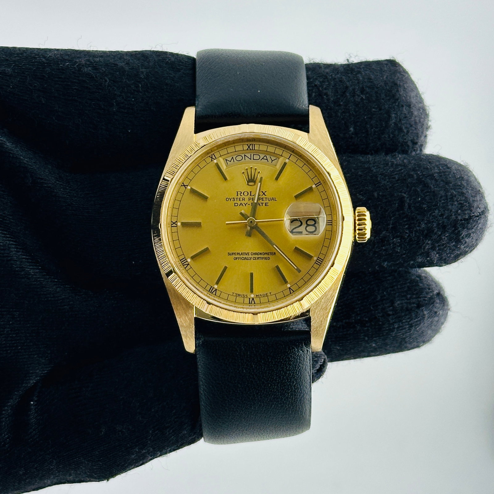 Rolex Day-Date 18078 Champagne Stick Dial Bark Finish Leather Band (1 of 6)
