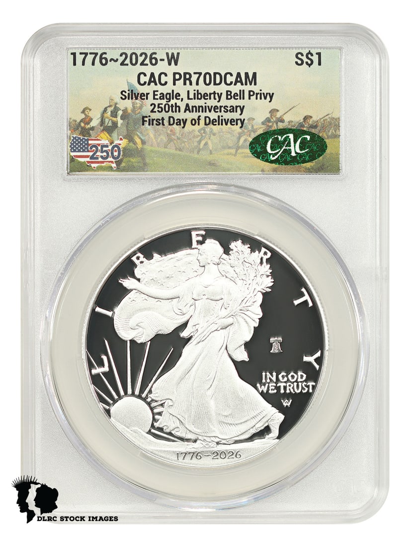 CACG PR70DCAM 2026-W American Silver Eagle $1 Liberty Bell 250 Privy (1 of 6)