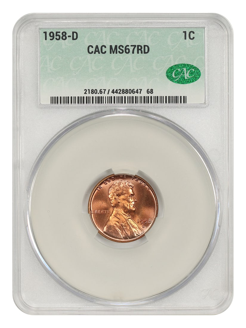 CACG MS67RD 1958-D Lincoln Wheat Cent 1C RD (1 of 4)