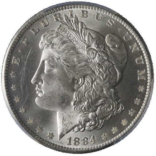 PCGS MS64 1884-O Morgan Silver Dollar Uncirculated Blast White: PCGS MS64 1884-O Morgan Silver Dollar Uncirculated Blast White This original 1884-O Morgan Silver Dollar features a bright, lustrous appearance with a strong strike. Graded MS64 by PCGS, it is an unci