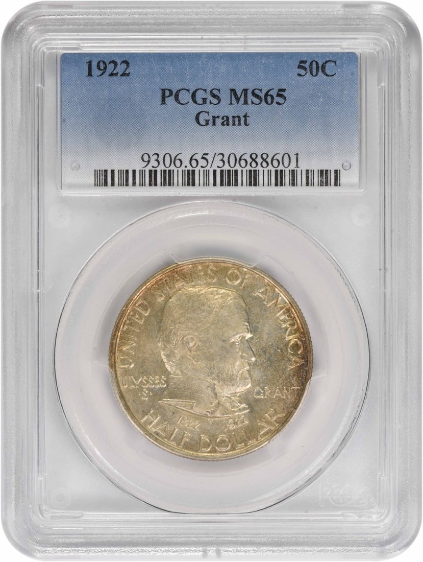 1922 Silver Grant Half Dollar Commemorative MS65 Graded by PCGS: 1922 Silver Grant Half Dollar Commemorative MS65 Graded by PCGS This is a 1922 Grant Commemorative Silver Half Dollar graded MS65 by PCGS. It is an uncirculated pre-owned coin from the United States, 