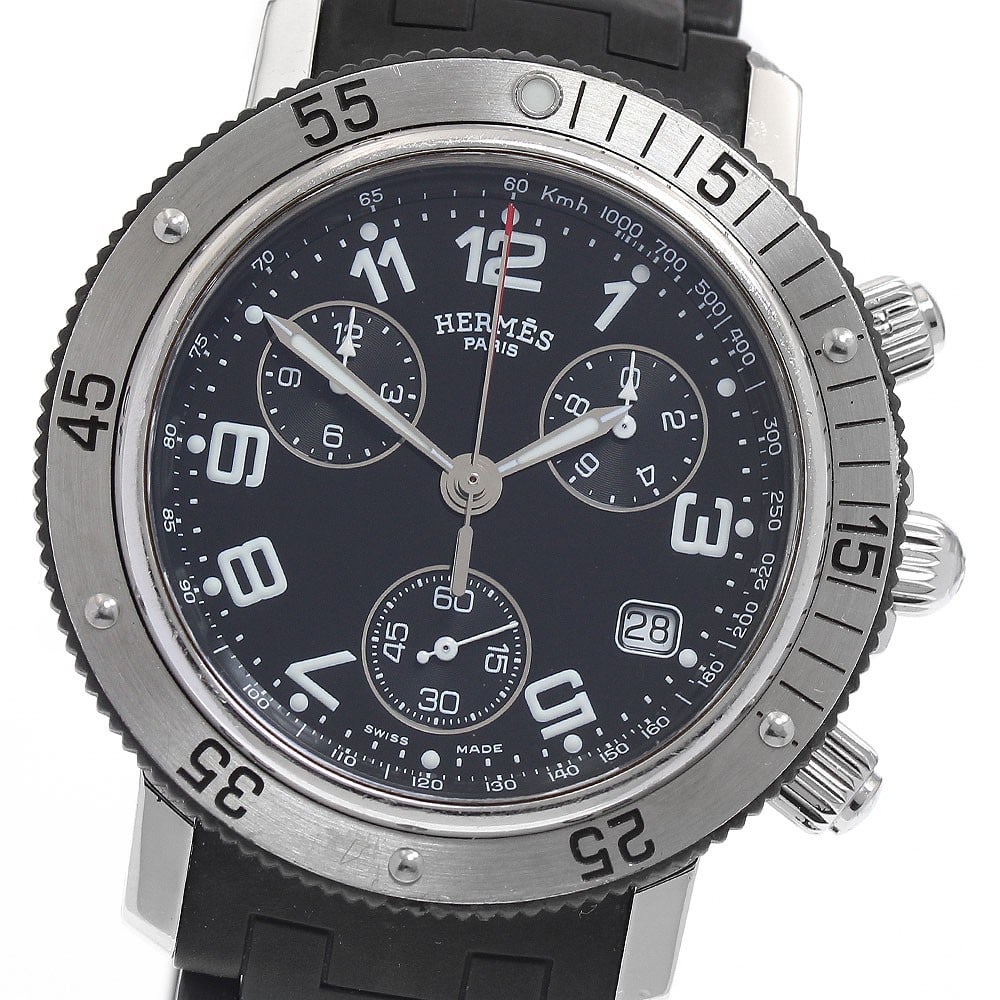 Hermes Clipper Diver Quartz Chronograph 40mm Black Dial Watch: Hermes Clipper Diver Quartz Chronograph 40mm Black Dial Watch This pre-owned HERMES Clipper Diver Chronograph Quartz Men's Watch (Ref. CL2.915) features a stainless steel case and a black dial, comple