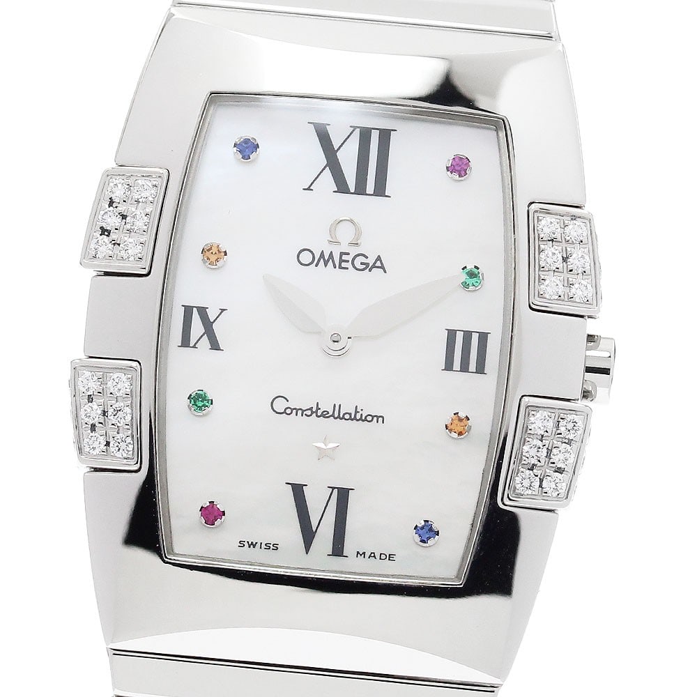 OMEGA Constellation Quadrella 1586.79 Ladies Quartz Watch Diamond Bezel 8P: OMEGA Constellation Quadrella 1586.79 Ladies Quartz Watch Diamond Bezel 8P Omega Constellation Quadrella diamond bezel quartz ladies wristwatch in pre-owned condition. This Swiss-made women's watch fe