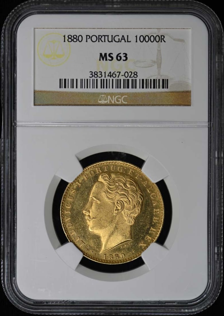 1880 Portugal 10000 Reis Gold Coin NGC MS63 Certified 0.5529 oz Mintage 30000 (1 of 4)
