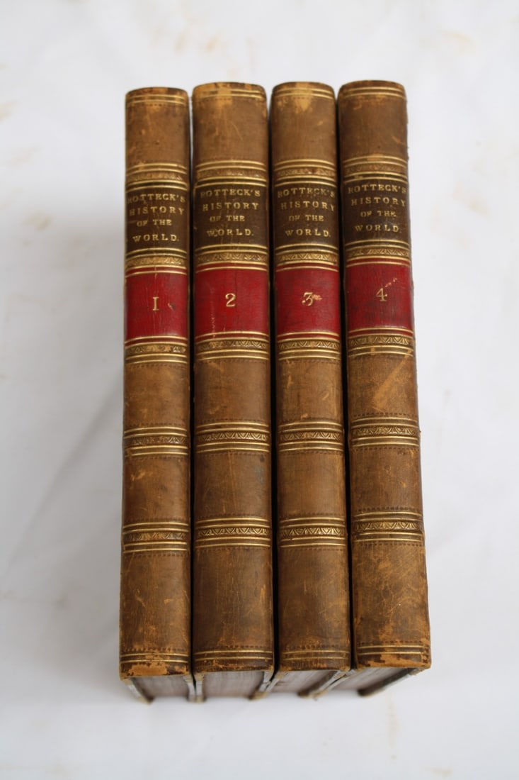 1842 Leather Bound 4 Volume History of the World by Charles Von Rotteck: 1842 Leather Bound 4 Volume History of the World by Charles Von Rotteck Discover the remarkable 4-volume collection of the "History of the World" by Charles Von Rotteck, published in 1842. This origin