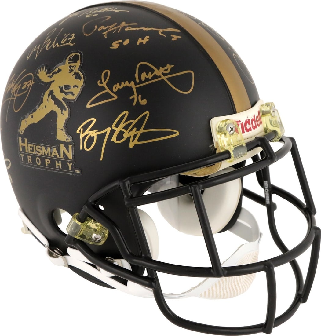 Heisman Trophy Winners Signed Riddell Helmet 18 Autographs PSA LOA: Heisman Trophy Winners Signed Riddell Helmet 18 Autographs PSA LOA This stunning full-size Riddell football helmet is a remarkable piece for any football enthusiast, featuring the signatures of 18 Hei