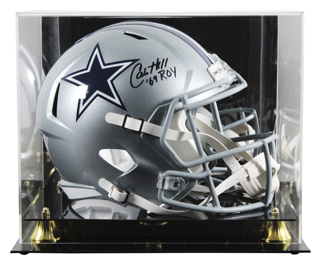 Calvin Hill Signed Dallas Cowboys Full Size Helmet ROY 1969 BAS Authenticated: Calvin Hill Signed Dallas Cowboys Full Size Helmet ROY 1969 BAS Authenticated This authentic autographed Riddell Full Size Speed Replica Helmet is a must-have for any Dallas Cowboys fan. Personally si