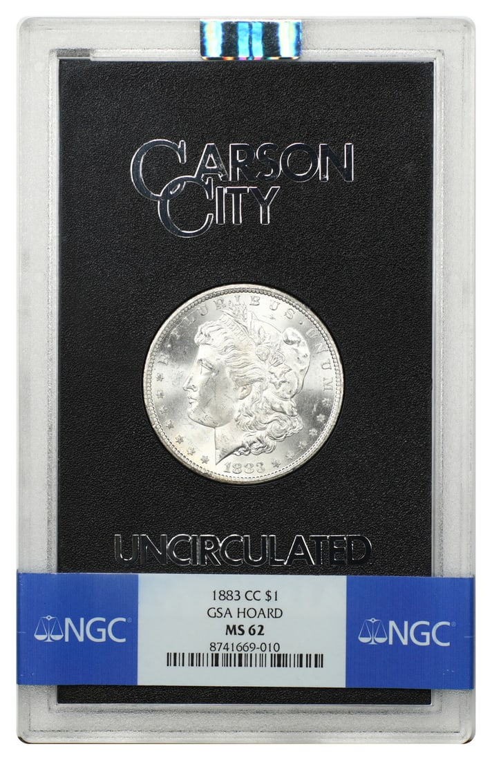 1883 Carson City Morgan Dollar $1 NGC MS62 GSA: 1883 Carson City Morgan Dollar $1 NGC MS62 GSA An 1883 Carson City Morgan Dollar with a $1 denomination, certified by NGC and graded MS62. The coin is uncirculated and pre-owned. Specifications Denomi