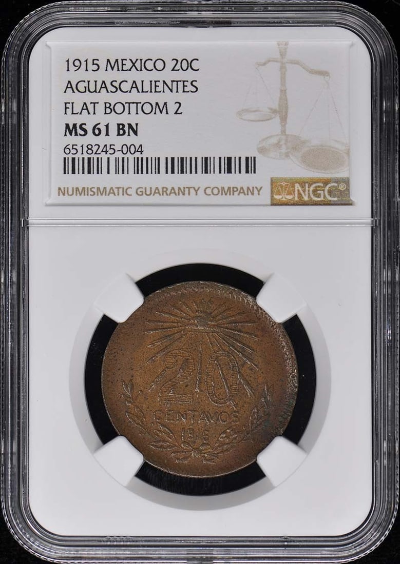 1915 Mexico Aguascalientes 20 Centavos Coin NGC MS61 Uncirculated: 1915 Mexico Aguascalientes 20 Centavos Coin NGC MS61 Uncirculated This 1915 Aguascalientes 20 Centavos coin from Mexico is certified by NGC with a grade of MS61. It is categorized as uncirculated, ind