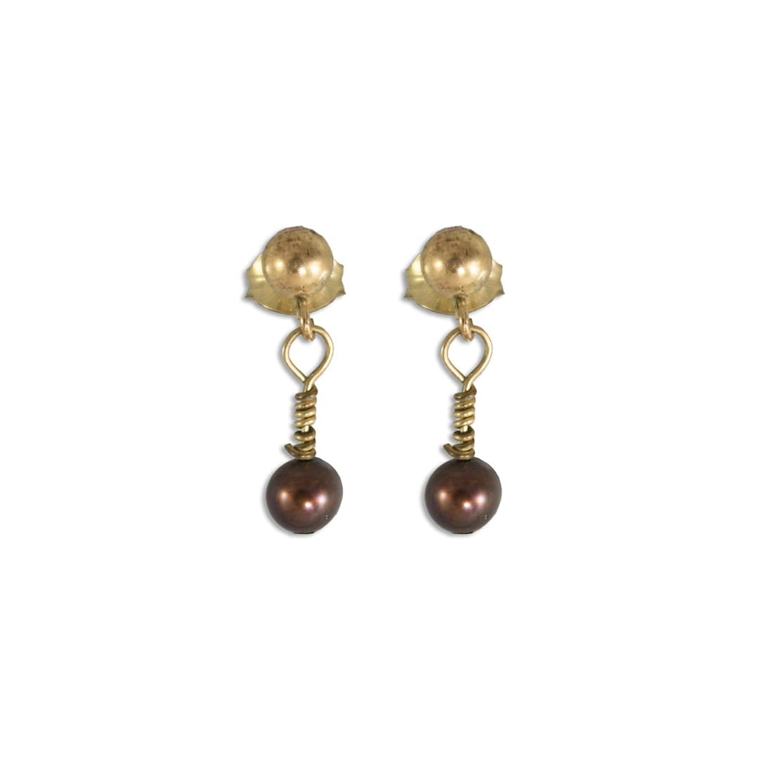 10K Yellow Gold Dangle Pearl Earrings: 10K Yellow Gold Dangle Pearl Earrings These elegant dangle earrings feature freshwater pearls set in 10k yellow gold. The pearls measure 5.3mm and the earrings hang 14.5mm long. Designed with secure p