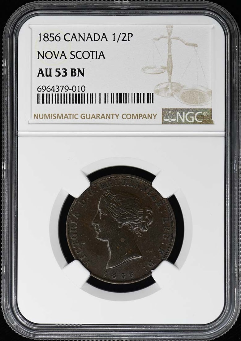 NGC AU53BN 1856 Nova Scotia Half Penny Token Canada (1 of 2)